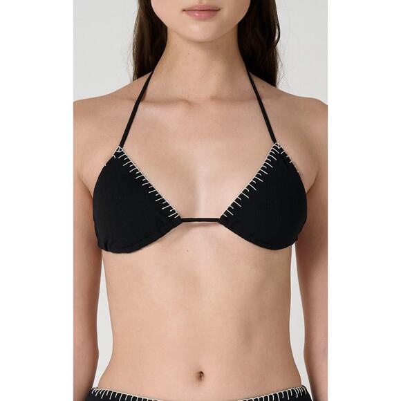 NWOT Marysia Sole Triangle Bikini Top Size Large Black Stitch Detail B/C Cup 1 - Picture 2 of 13